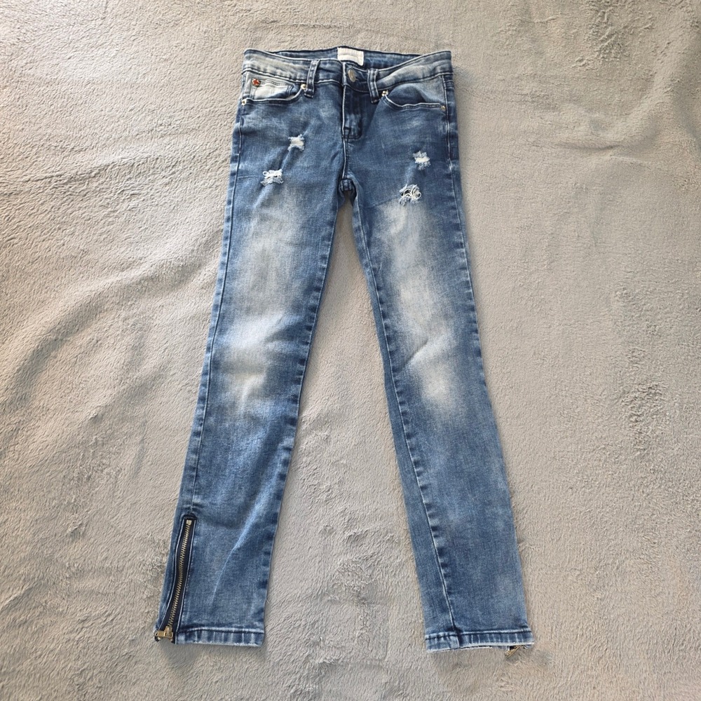 Hudson Kids Girls Blue Distressed Skinny Jeans Ankle Zip Size 12 Reg